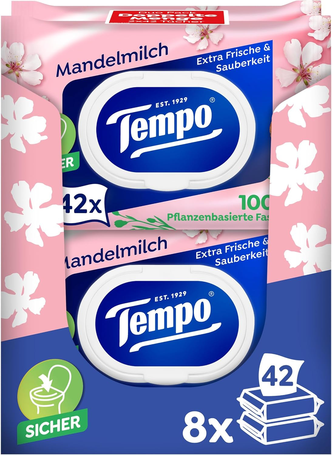 Toallitas higiénicas húmedas Tempo ''Gentle & Sensitive'' - Megapack - 16 paquetes de 42 toallitas cada uno - Duo Packs - Aloe Vera natural - Papel higiénico, dermatológicamente probado, neutro para la piel