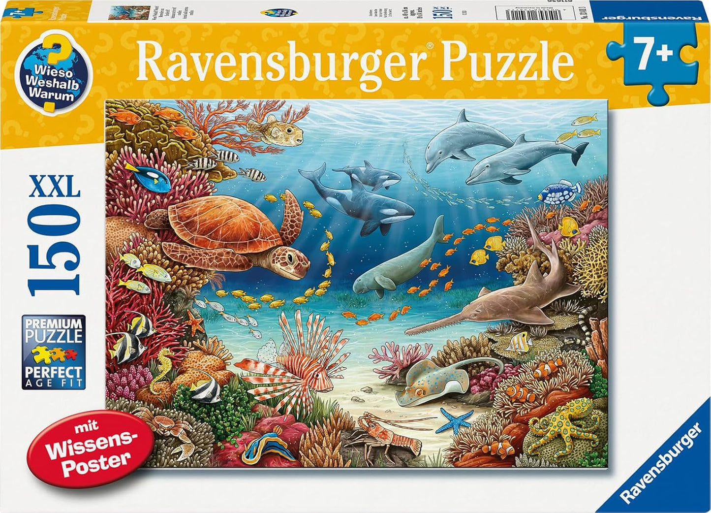 Puzzle infantil Ravensburger 13411 - Criaturas marinas en el arrecife de coral - ¿Por qué? ¿Por qué? ¿Por qué? Puzzle 150 piezas XXL + cartel de conocimientos, para niños a partir de 7 años Puzzle Naty Shop Título predeterminado