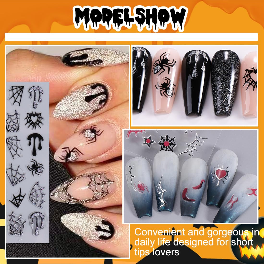5 pegatinas de uñas 3D de Halloween, pegatinas de uñas estereoscópicas 5D, decoraciones de uñas, accesorios de diseño de uñas