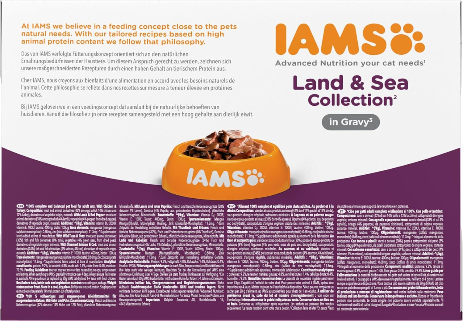 IAMS Delights Land & Sea Collection Comida Húmeda para Gatos - Surtido de Carne y Pescado Multipack en Salsa, Comida Húmeda para Gatos de 1 Año y Más, 12 x 85 g