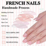 Uñas Francesas Autoadhesivas Rosa Claro - 32 Piezas Pegamento en Uñas Francesas - Uñas Postizas Cortas Cuadradas - Pegamento Transpirable en Uñas Artificiales - Uñas Postizas de Cobertura Completa para Mujer (Rosa Claro)