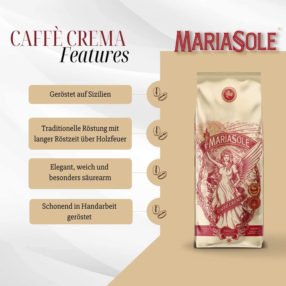 Caffè Crema 1kg – Röstung tradicional en Sizilien über Holzfeuer In Handarbeit – Premium Kaffeebohnen für Vollaautomat und Siebträger
