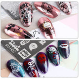 JMEOWIO Plantillas para estampación de uñas Halloween 6 Piezas Plantillas de Plantillas para decoración de uñas Diseño de uñas Zubehör Böse Gruselige Kürbis-Geisterhexe