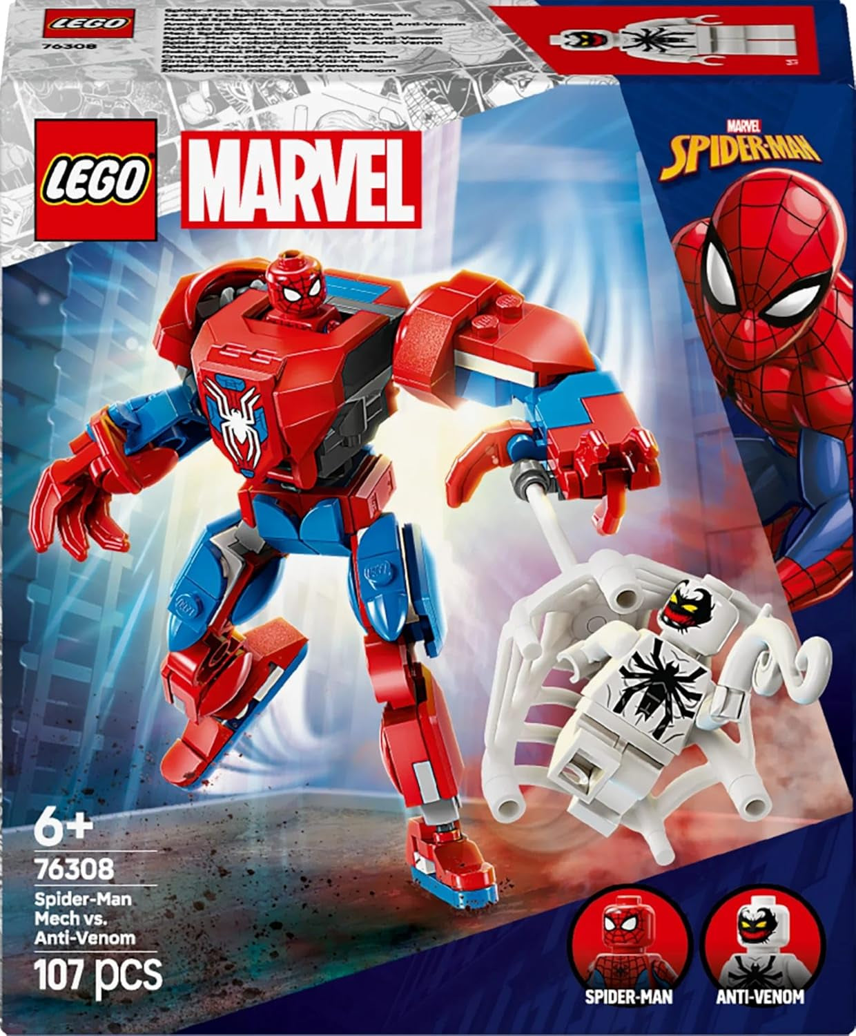 LEGO Marvel Spider-Man Mech vs. Anti-Venom - Juguete de superhéroe con 2 minifiguras - Figura de acción con brazos, piernas y dedos móviles - Regalo para niños y niñas a partir de 6 años 76308 Besuche den LEGO-Store Building Sets