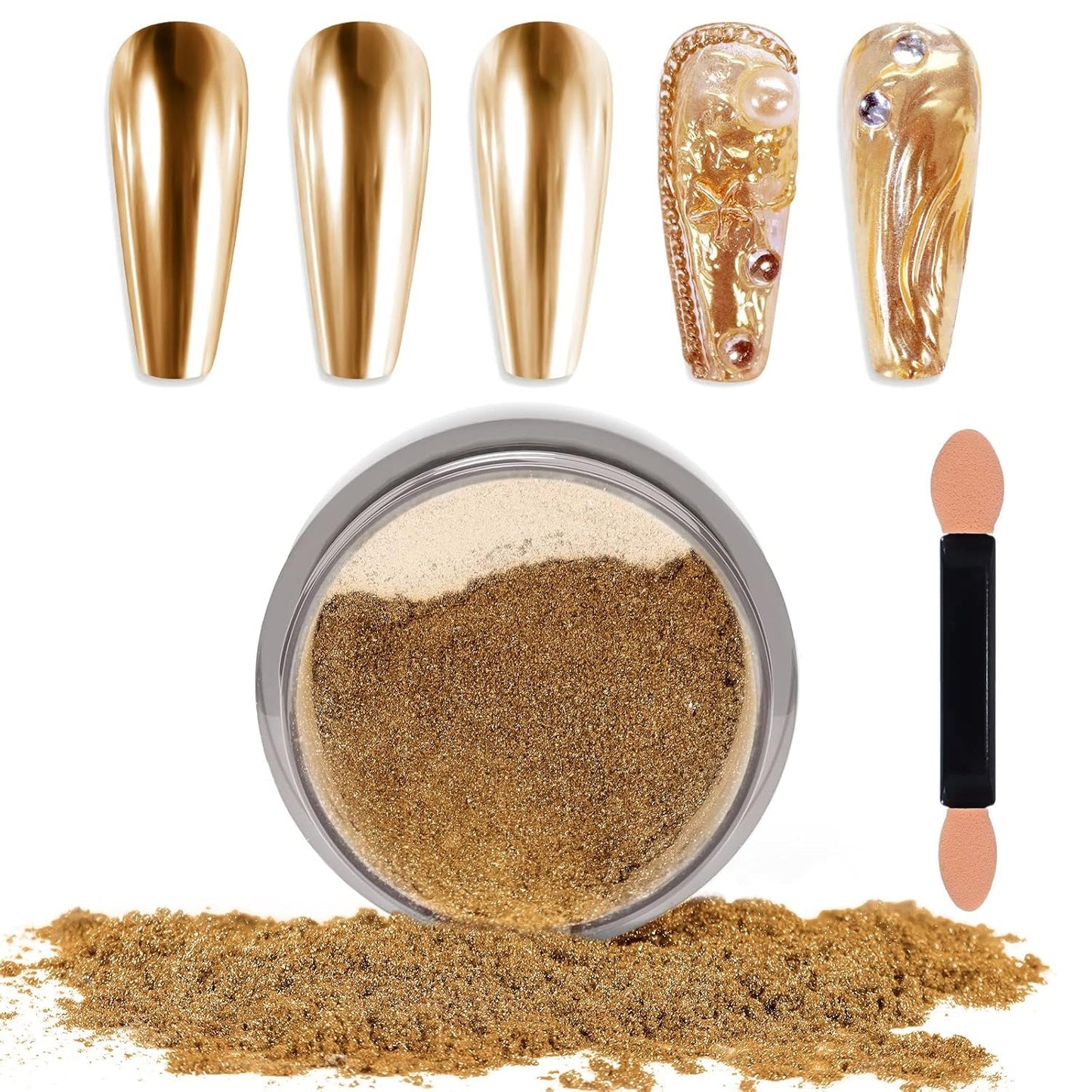 Chrome Nagel Pulver Spiegel Effekt Metallic Staub Holographische Glitter Glasierte Maniküre Dekoration Reflektierendes Pigment para DIY Gel Polish Nail Art, Harz Handwerk, Geschenke Für Gold