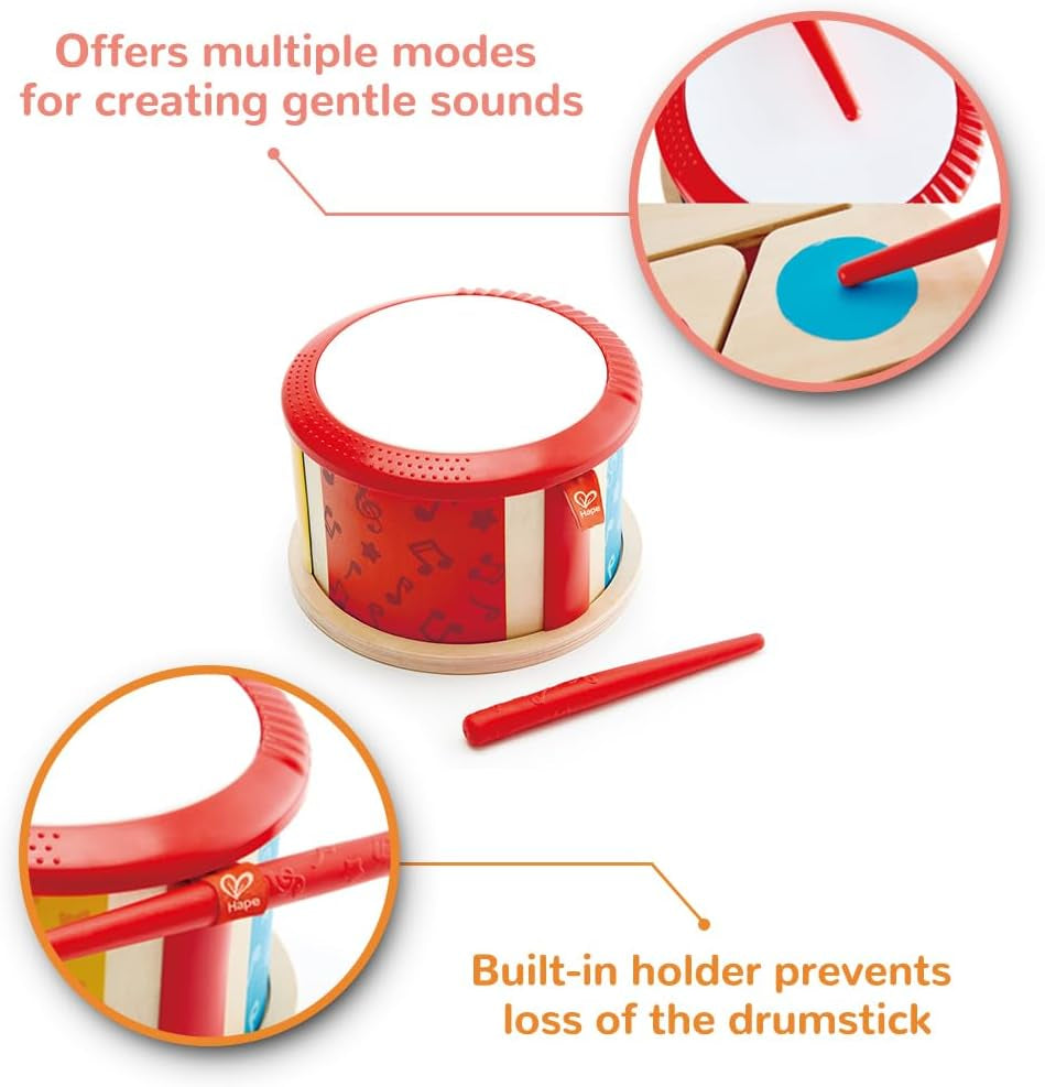 Tambor de madera de doble cara Hape | juguete musical para niños pequeños Jucarii Bebe Naty Shop