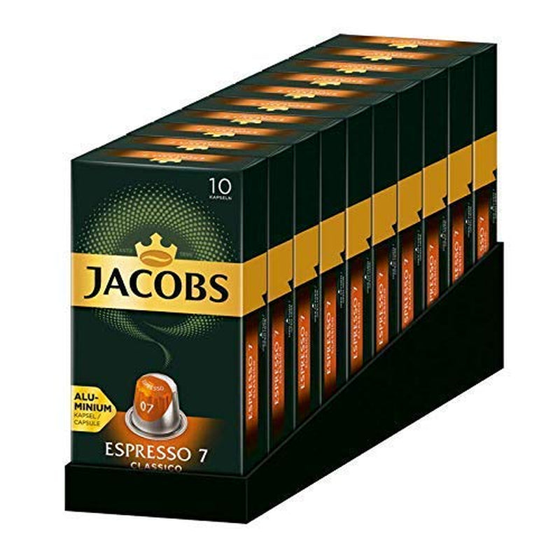 Jacobs Kaffeekapseln Espresso Classico, Intensidad 7/12, 10 x 10 Getränke, Nespresso* compatible Kaffee Kapseln, 100 Kapseln