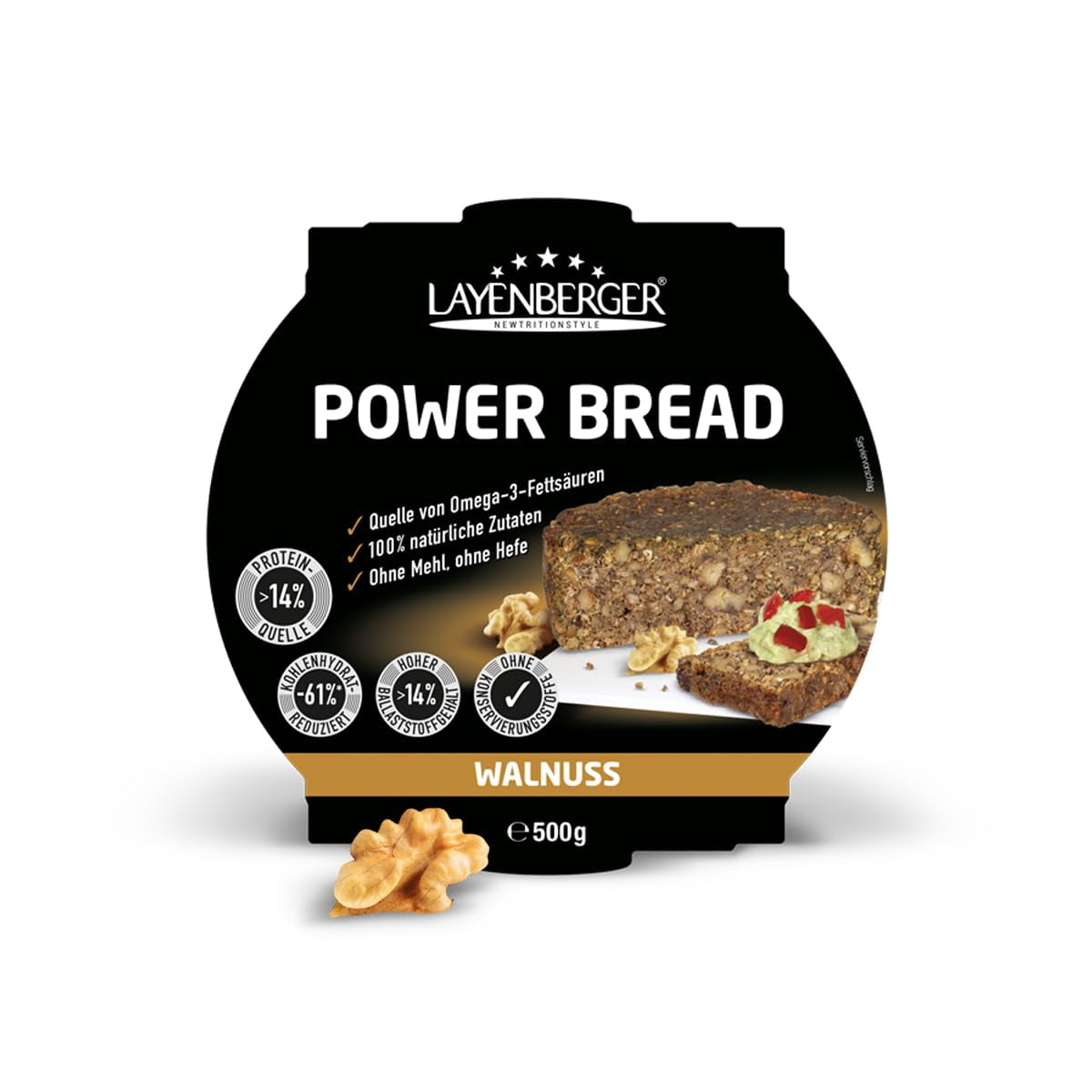 Layenberger Prower Pan Nuez, Eiweiß- Und Ballaststoffquelle, Ohne Konservierungsmittel, Ohne Hefe, Ohne Mehl, Mit 14G Protein Pro 100G, (1 X 500G) Mezcla para hornear y cocinar Naty Shop 500 G (1Er Pack) Nuez