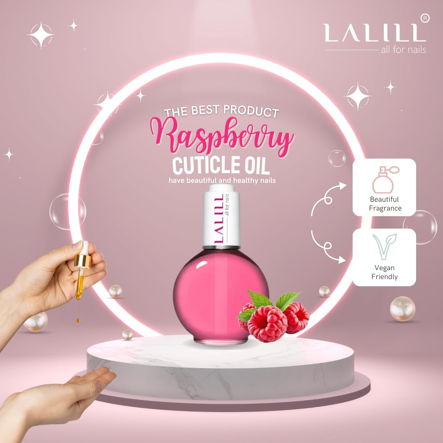 LALILL Aceite para cutículas de uñas 75Ml - Himbeere Nagelpflegeöl - Nagelöl Pflege Für Nägel Nagelhaut - SPA Maniküre Naildesign Hände - Vegano - Con pipeta