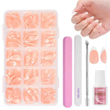Juego de 240 puntas de uñas postizas, prensa francesa en uñas postizas, prensa en uñas francesas, 12 tamaños, uñas postizas con pegamento para mujeres y hombres (blanco desnudo, almendra mediana)