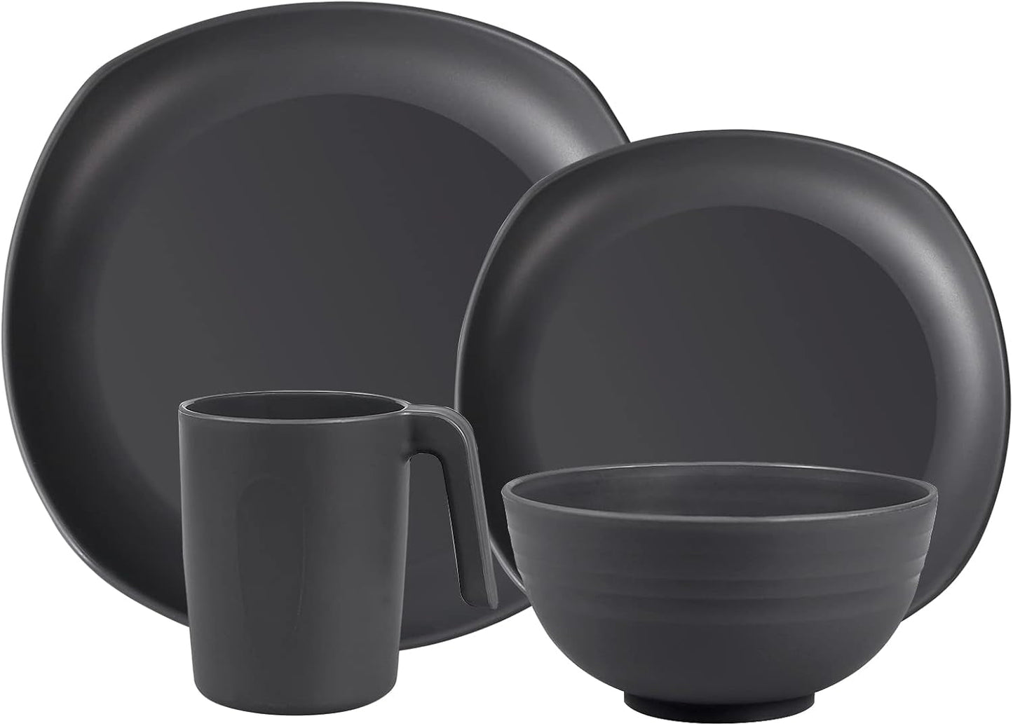 Juego de vajilla de polipropileno | Juego de vajilla ligera e indestructible de 16 piezas para niños y adultos, 4 platos, 4 platos de postre, 4 tazones, 4 tazas, juego combinado para 4