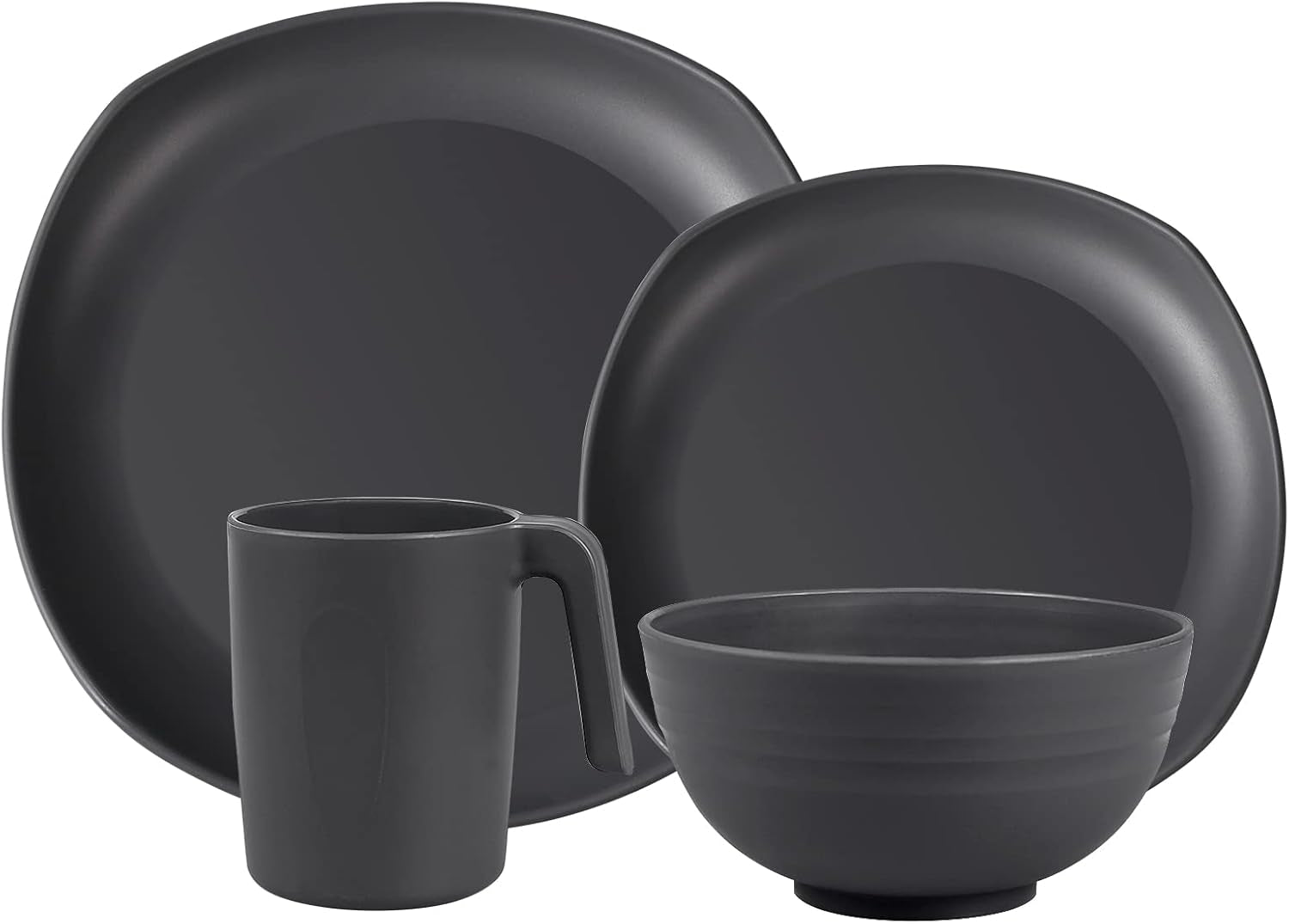Juego de vajilla de polipropileno | Juego de vajilla ligera e indestructible de 16 piezas para niños y adultos, 4 platos, 4 platos de postre, 4 tazones, 4 tazas, juego combinado para 4