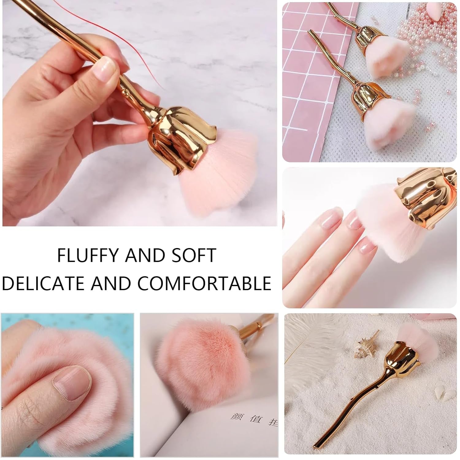 Nail Art Staubpinsel para manicura Rose Kopfbürste,Nagel Kunst Staub Entferner Pinsel,Make-Up-Pinsel Weich,Zubehör Nagel Werkzeuge
