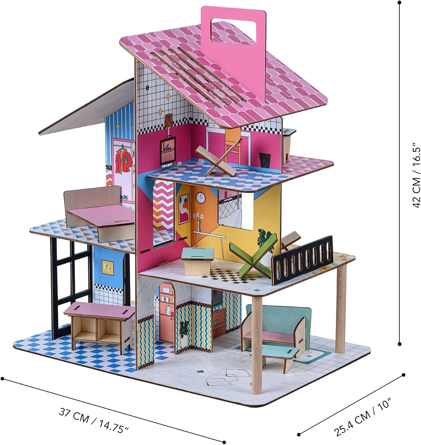 Olivia's Little World 360 Casa de muñecas de madera para niños, muñecas de 3,5" y 12 accesorios, multicolor TD-13260C