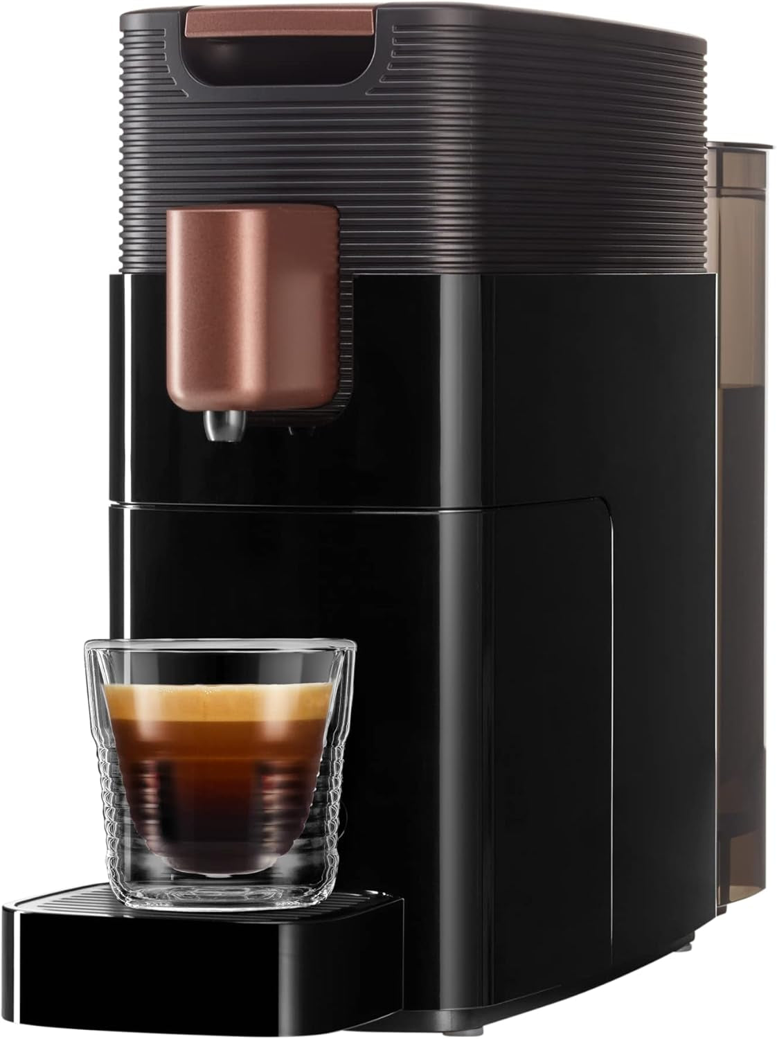 Máquina espresso con cápsulas K-FEE ONE para café, té y cacao | Café expreso compacto | Calentamiento rápido | Depósito de agua de 0,8 litros | 19 barras | Cobre negro | Ganador de la prueba Stiftung Warentest 2023