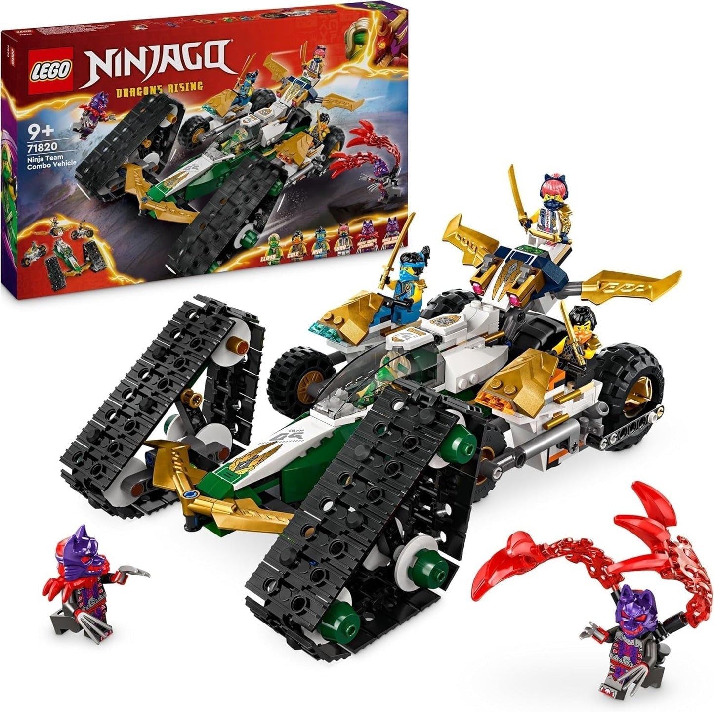 LEGO NINJAGO Ninja Team Combi Caterpillar Set 4 en 1 con planeador, coche de carreras y 2 motocicletas y 6 minifiguras Regalo para niños y niñas Ninja Toy 71820 Juegos de construcción Besuche den LEGO-Store Default Title