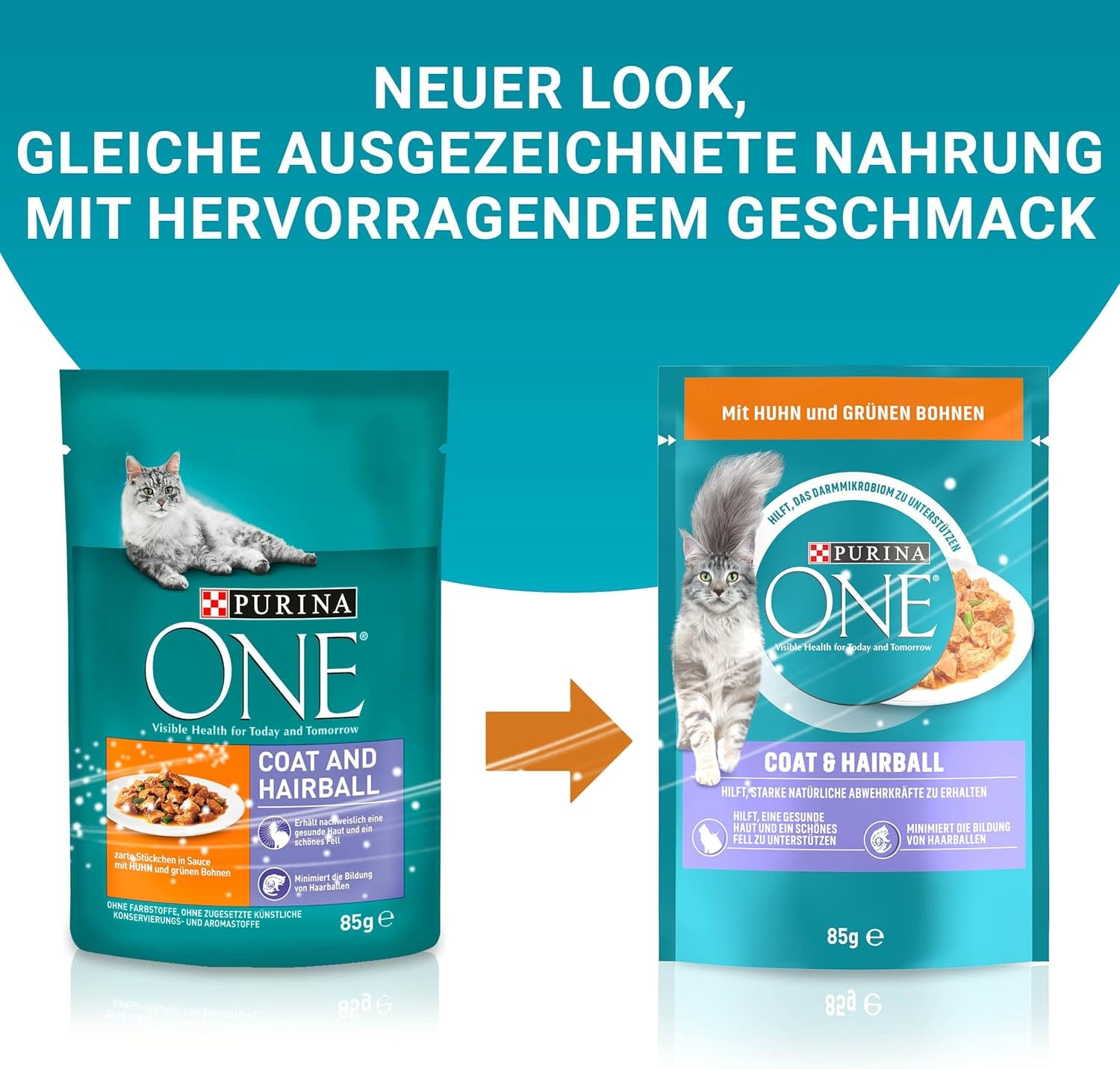 PURINA ONE Coat and Hairball Comida húmeda para gatos en salsa con pollo, paquete de 26 (26 x 85 g)