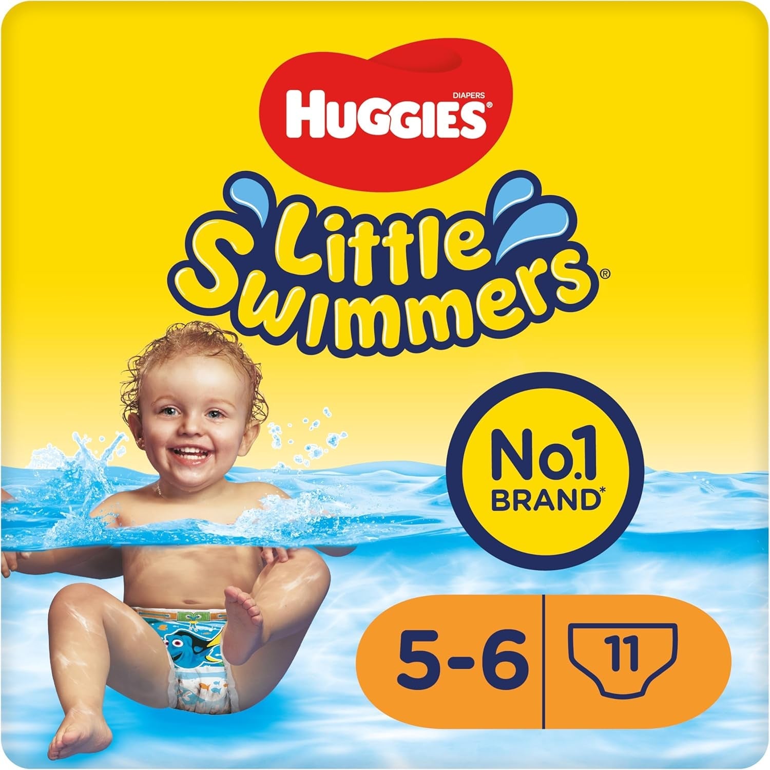 Huggies Little Swimmers Pañales de natación desechables para bebés y niños pequeños, talla 5-6 (12-18 kg), 11 pañales de natación, unisex
