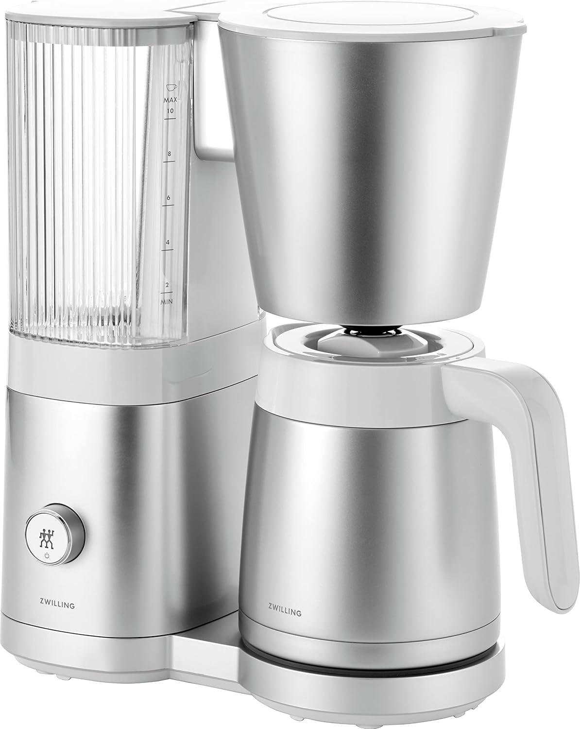 ZWILLING ENFINIGY Cafetera espresso de filtro con jarra de cristal de 1,5 l, cafetera espresso con caldera de acero inoxidable, función de floración y descalcificación inteligente, plástico, plata