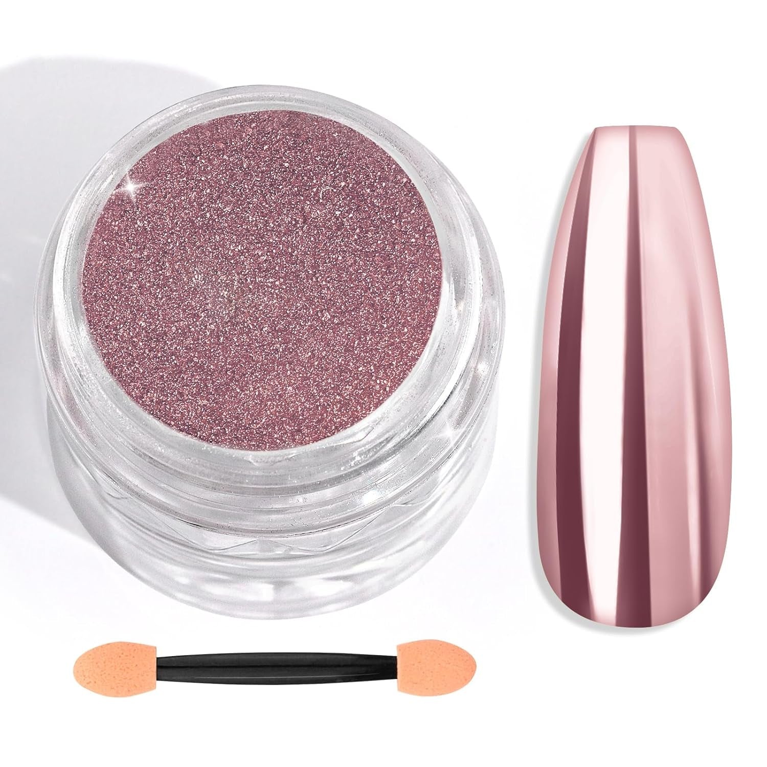 Saviland - Juego de polvos para uñas cromados, color rosa, efecto espejo, efecto espejo, decoración de uñas con purpurina para manicura con varillas de esponja, polvo con purpurina para salón de uñas