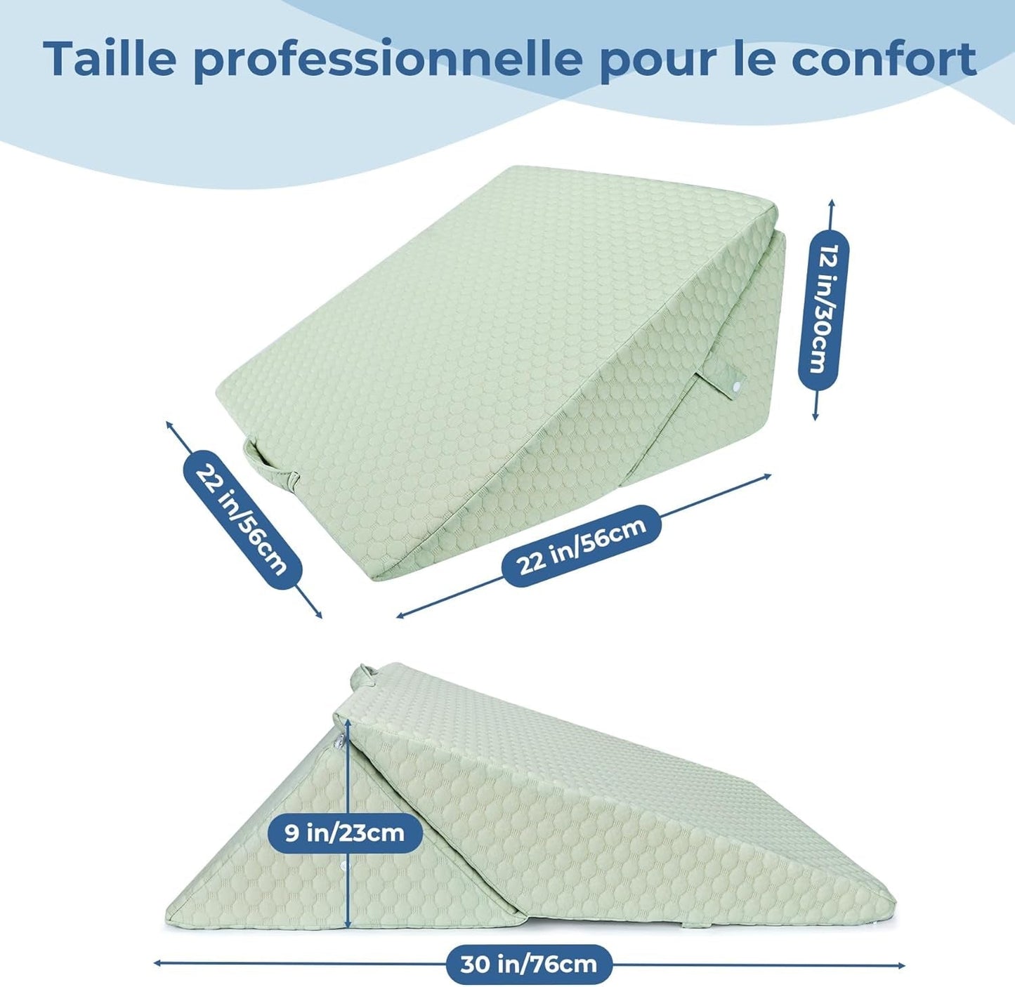 INFANZIA Almohada de cuña para Cama, Almohada de Esquina, Almohada Triangular, Plegable, Espuma viscoelástica, Apnea del sueño, reflujo ácido, elevación de piernas, Lectura, Verde