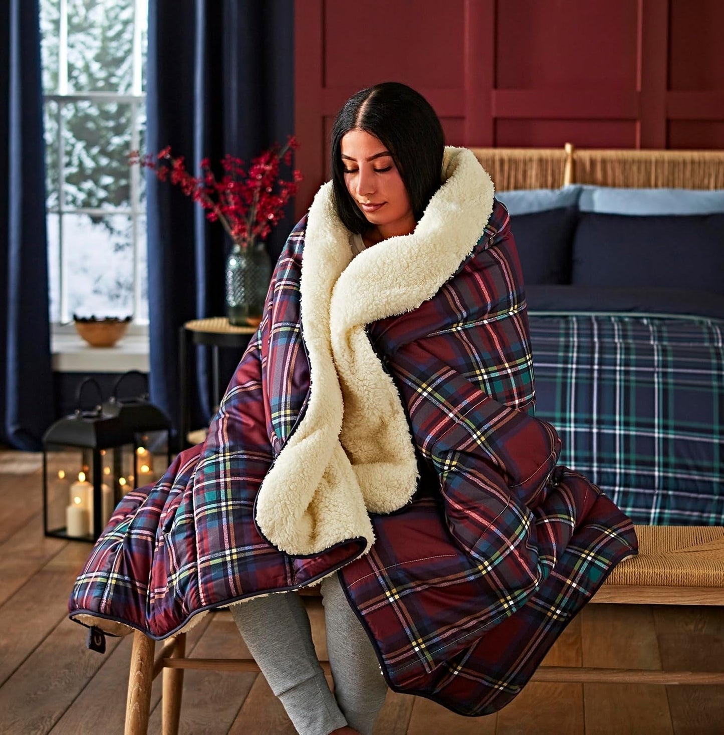 Night Lark Acogedora manta polar Sherpa, tartán rojo clásico, 9 tog, lujosa, esponjosa, gruesa y reversible, perfecta para sofá, cama, sofá, sofá. Hipoalergénico, lavable a máquina, Tamaño: Camas y edredones Night Lark clásico tartán rojo Cama individual