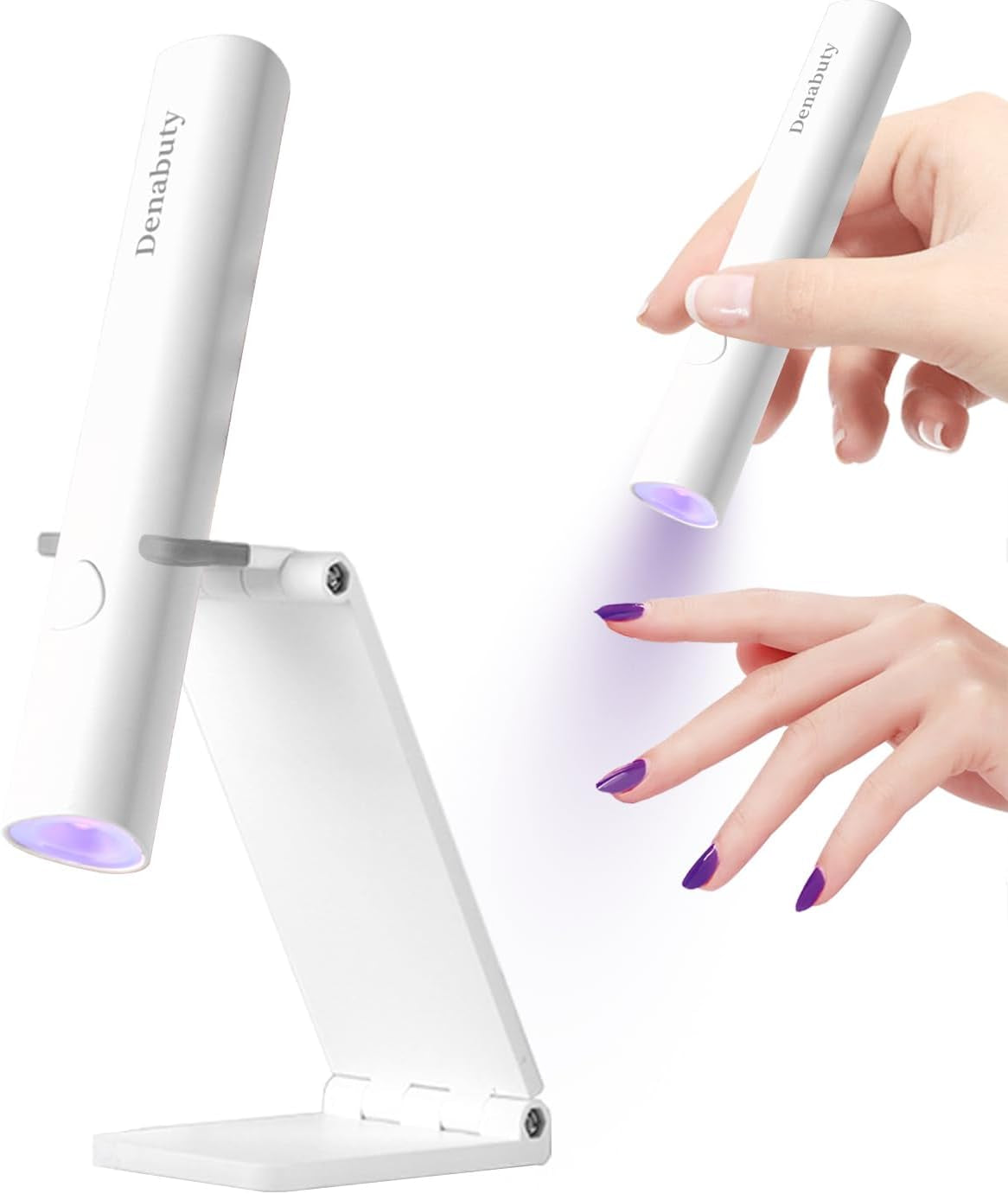 Denabuty Lámpara UV para Esmalte de Uñas de Gel, Mini Lámpara LED U V para Reemplazo de Uñas con Soporte Tragbare Pequeña Lámpara de Uñas UV para Esmalte de Uñas de Gel, para Aushärten Von Nagelkleber y Nail Tips Blanco