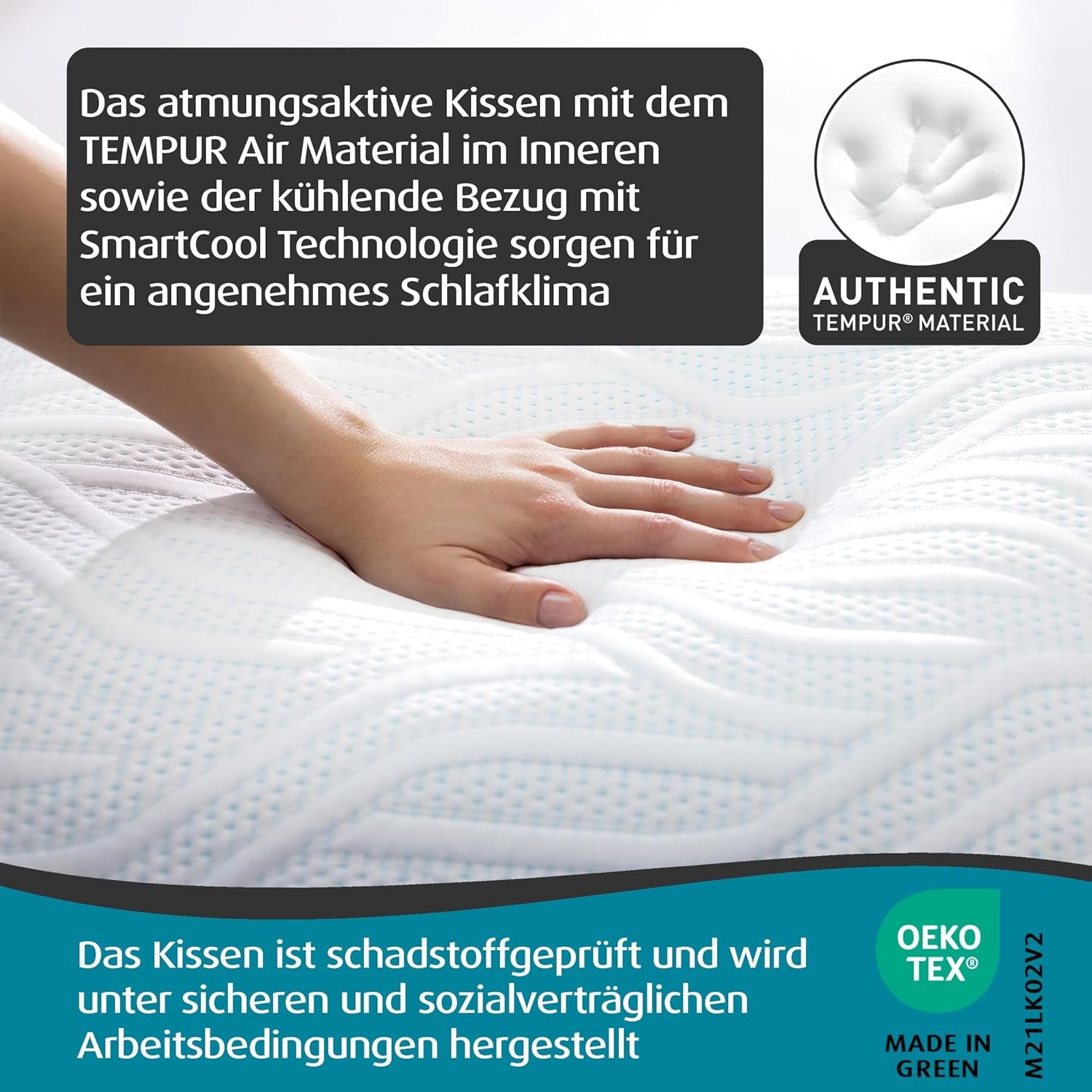 TEMPUR Comfort Air Almohada para dormir Mediana, Almohada transpirable para cualquier posición al dormir, FABRICADO OEKO-TEX en VERDE, firmeza media, 40 X 80 Cm Naty Shop almohadas estándar