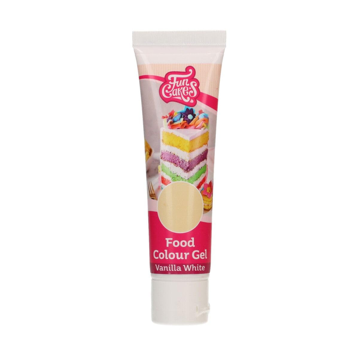Colorante alimentario Funcakes White Vanilla Gel: Colorante alimentario altamente concentrado para masa, crema, fondant, mazapán, bollería, dosificación ligera, gotas individuales para crear colores vibrantes, Halal, 30 g