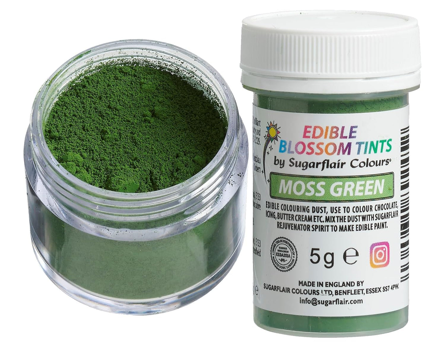 Sugarflair Blossom Tint Dust Moss Green Food Coloring Powder - Colorante alimentario en polvo para decoración de pasteles, fondant, glaseado, chocolate, crema de mantequilla, macarrones y más - 5G