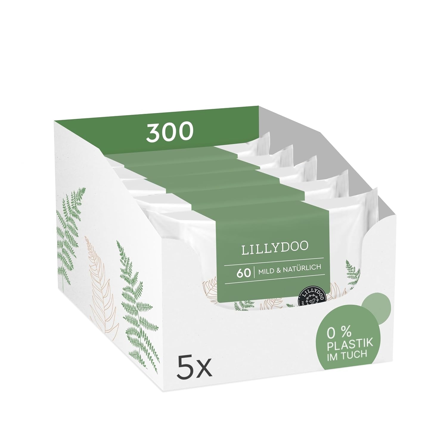 LILLYDOO Toallitas húmedas verdes, 600 unidades (10 x 60), toallitas 100 % libres de plástico, resistentes a desgarros, sin fragancia, suave y natural, limpieza suave para pieles sensibles, dermatológicamente probadas