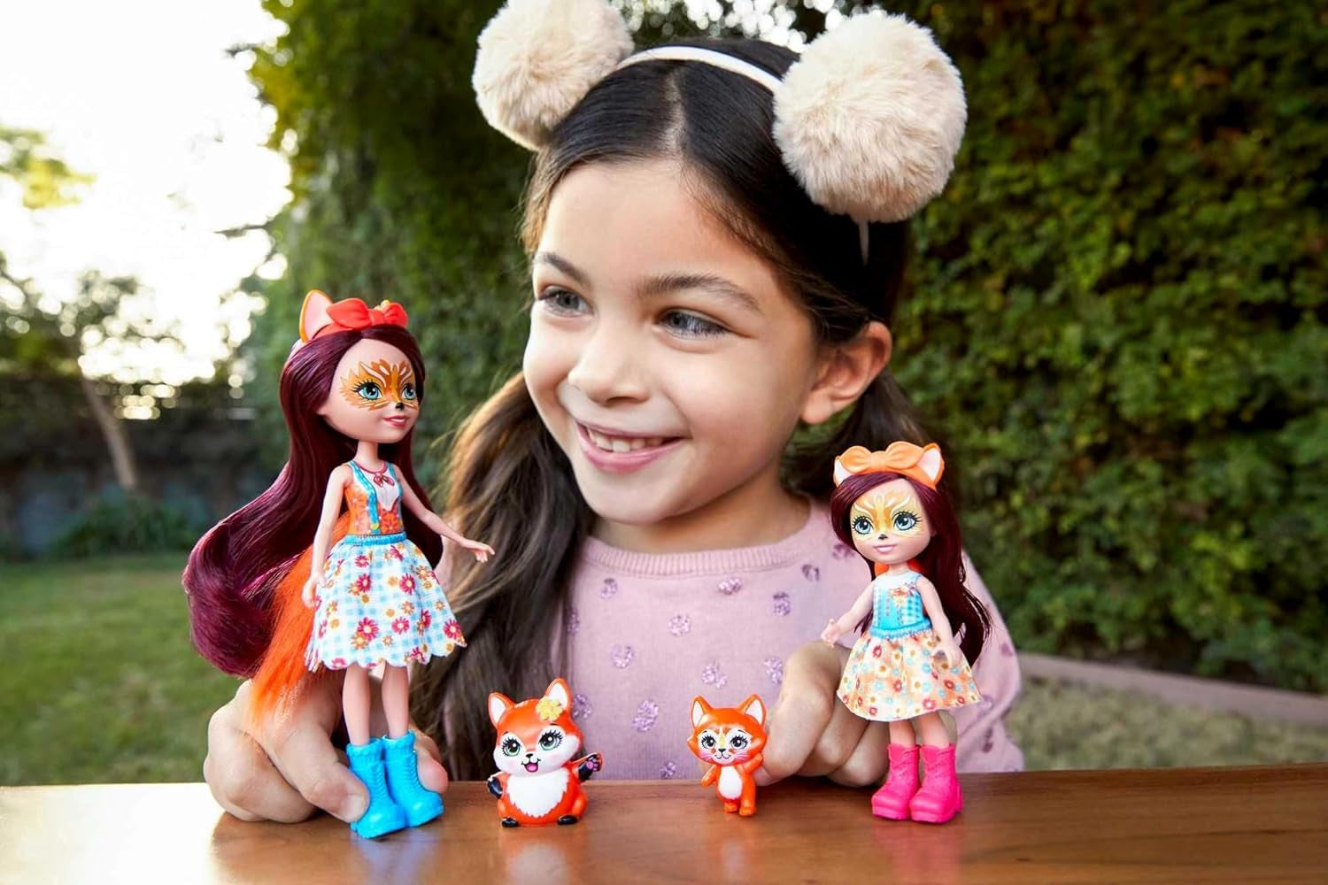 Enchantimals HCF81 - Felicity Fox y su hermana pequeña (aprox. 15 cm y aproximadamente 10 cm) y 2 figuras de animales, falda desmontable y accesorios, gran regalo para niños a partir de 3 años