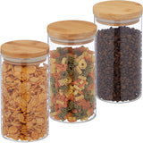 Relaxdays Tarros de Conservación con Tapa de Bambú Juego de 3 Tarros de Vidrio Redondos 1000ml Transparente/Natural 18x10cm Cajas de Conservación de Alimentos Naty Shop Transparente/Natural 1000Ml