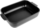 Peugeot Appolia Rechteckige Auflaufform Mit Griffen, Keramik, Schiefer / Grau, 7,2X31X21,7 Cm, Fassungsvermögen: Ca. 2 L, 60060 Moldes y bandejas para repostería Naty Shop Satinschwarz