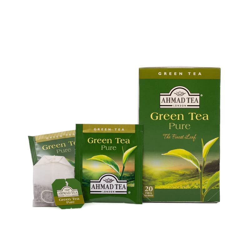 Ahmad Tea - Té verde - Bolsas de té envueltas individualmente selladas con sabor con 2 g de té por porción - 20 bolsas de té con bandas (paquete de 2)