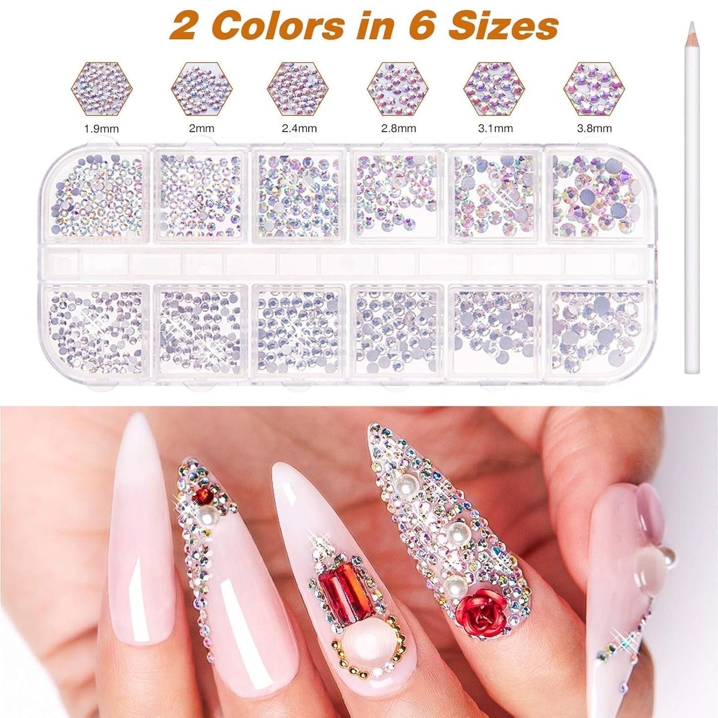 MELLIEX Juego de 45 accesorios para decoración de uñas, Nägel Pinsel Strasssteine ​​​​Glitzer Goldfolie Nageldesign Dotted Pen Streifenband para Nagelkunst Maniküre Set