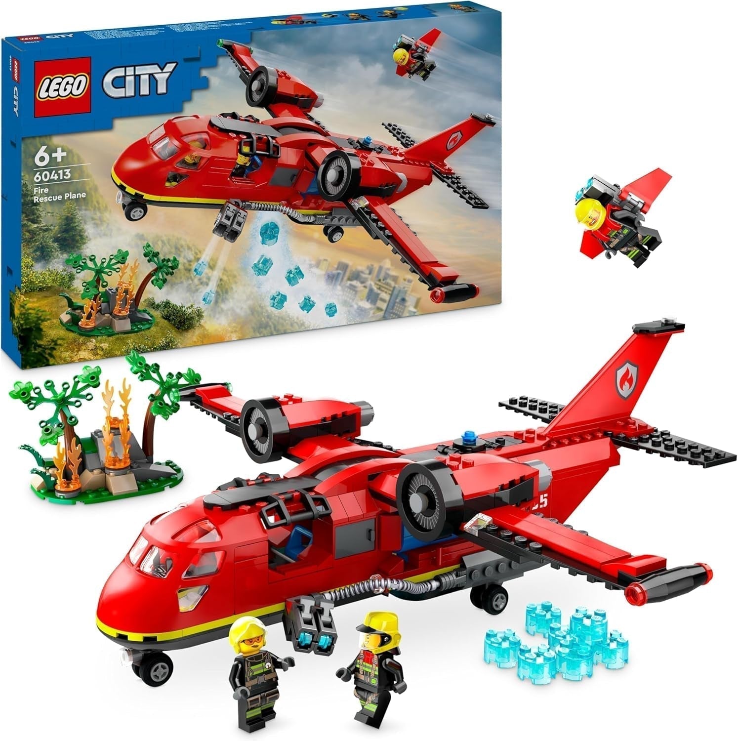 LEGO City Avión de Bomberos, Avión de Juguete, Set de Bomberos para Niños, Set de Construcción con 3 Figuras de Bomberos y Escena de Incendio, Gran Idea de Regalo para Niños y Niñas de 6 Años 60413 Juegos de Construcción Besuche den LEGO-Store Single