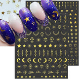8 hojas de pegatinas doradas para uñas, luna y estrellas, alas de ángel, pegatinas para uñas doradas, estrellas, láminas para uñas, pegatinas autoadhesivas para uñas, accesorios de diseño de uñas, pegatinas para uñas