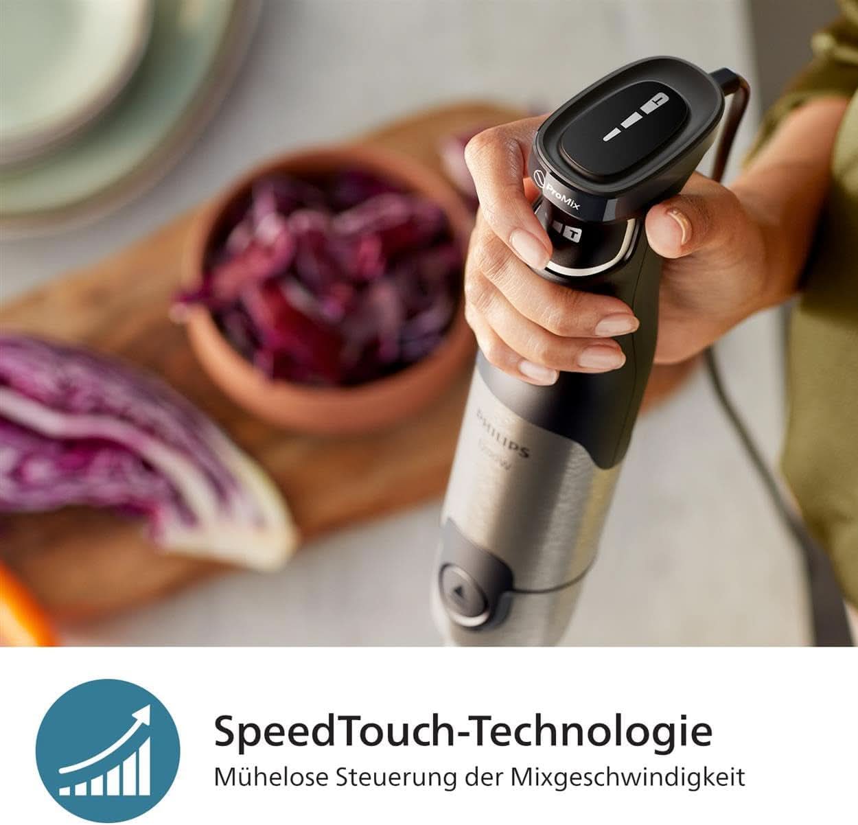 Batidora Stabphils serie 5000 - Batería de 1200 W. Tecnología Promix. Dirigió Geschwindigkeitsanzeiger. Stufenlose Geschwindigkeitseinstellung. Diseño compacto. Leicht Zu Reinigen. Negro (HR2681/00) Cocina Naty Shop