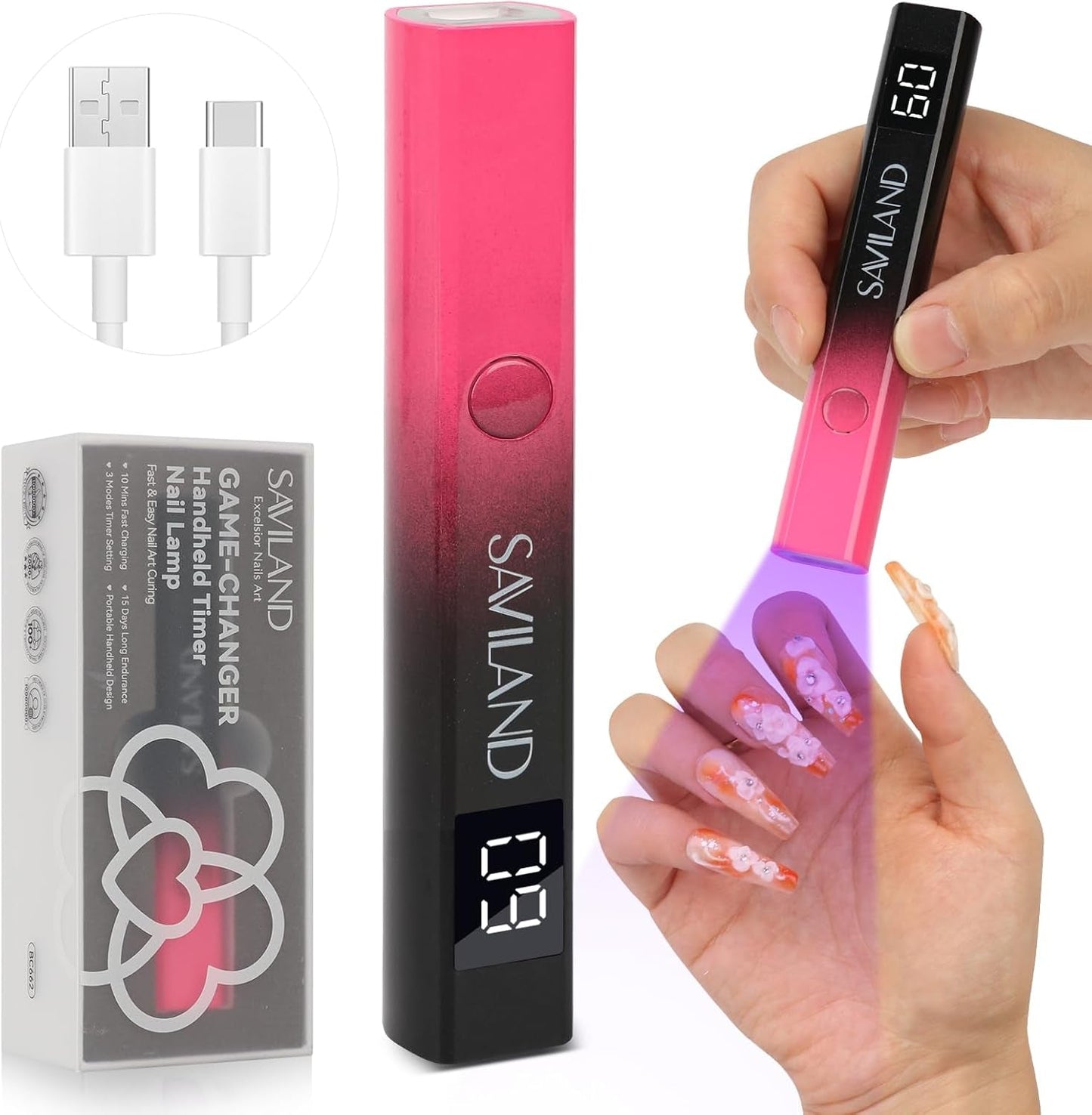 Saviland U V Lampe Für Gelnägel: Mini U V Lampe Für NägelSchützen Sie Die Haut Wiederaufladbar Klein LED Nagellack Trocknergerät Für Nagellack Aufbaugel Nail Tips Nagelkleber Geschenke para mujeres