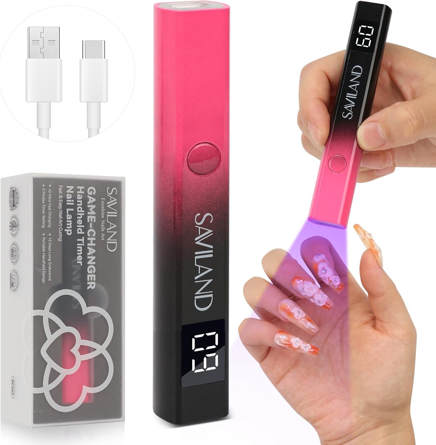 Saviland U V Lampe Für Gelnägel: Mini U V Lampe Für NägelSchützen Sie Die Haut Wiederaufladbar Klein LED Nagellack Trocknergerät Für Nagellack Aufbaugel Nail Tips Nagelkleber Geschenke para mujeres