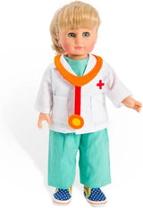 Heless 1653 - Conjunto de Ropa para Muñecas, Traje de Médico de 4 Piezas con Pantalón, Camisa, Bata de Médico y Estetoscopio, Talla 28 - 35cm