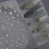 Hojas de pegatinas para uñas de estrella y luna doradas, alas de ángel, pegatinas para uñas de color dorado tostado, estrellas, láminas para uñas, pegatinas para uñas, accesorios de diseño de uñas, pegatinas para uñas