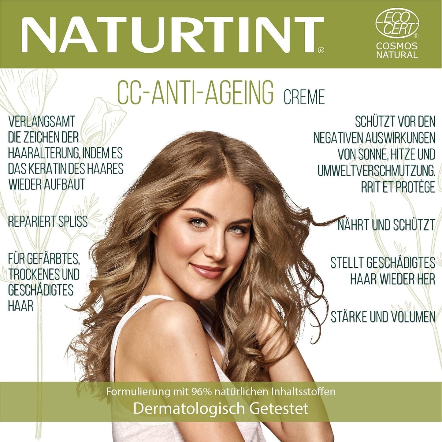 Crema CC con tinte natural. Mascarilla capilar sin enjuague. Para cabello seco y dañado. Repara e hidrata. 96% ingredientes naturales. Mascarilla capilar Naty Shop 200ml
