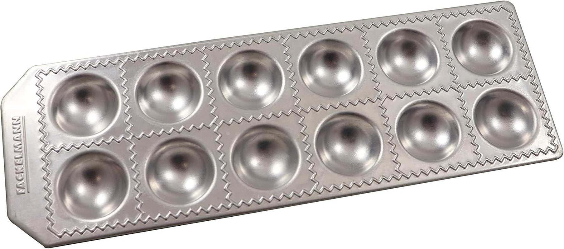 Fackelmann 40926 Molde para Raviolis Casero, Forma Redonda, 12 Cavidades, 34 x 11,5 x 2 cm, Sybaris, (Color: Plata), Cantidad: 1 Pieza, Aluminio