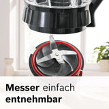 Batidora de mano Bosch Vitapower Serie 4 MMB6177S, Edelstahl-Klingen Made in Germany, Vaso de cristal termoseguro de 1,5 L, Botella para llevar de 0,6 L, Tapón, Kleinerkleinerer universal, 30.000 U/Min, 1200 W, Plata Cocina Naty Shop