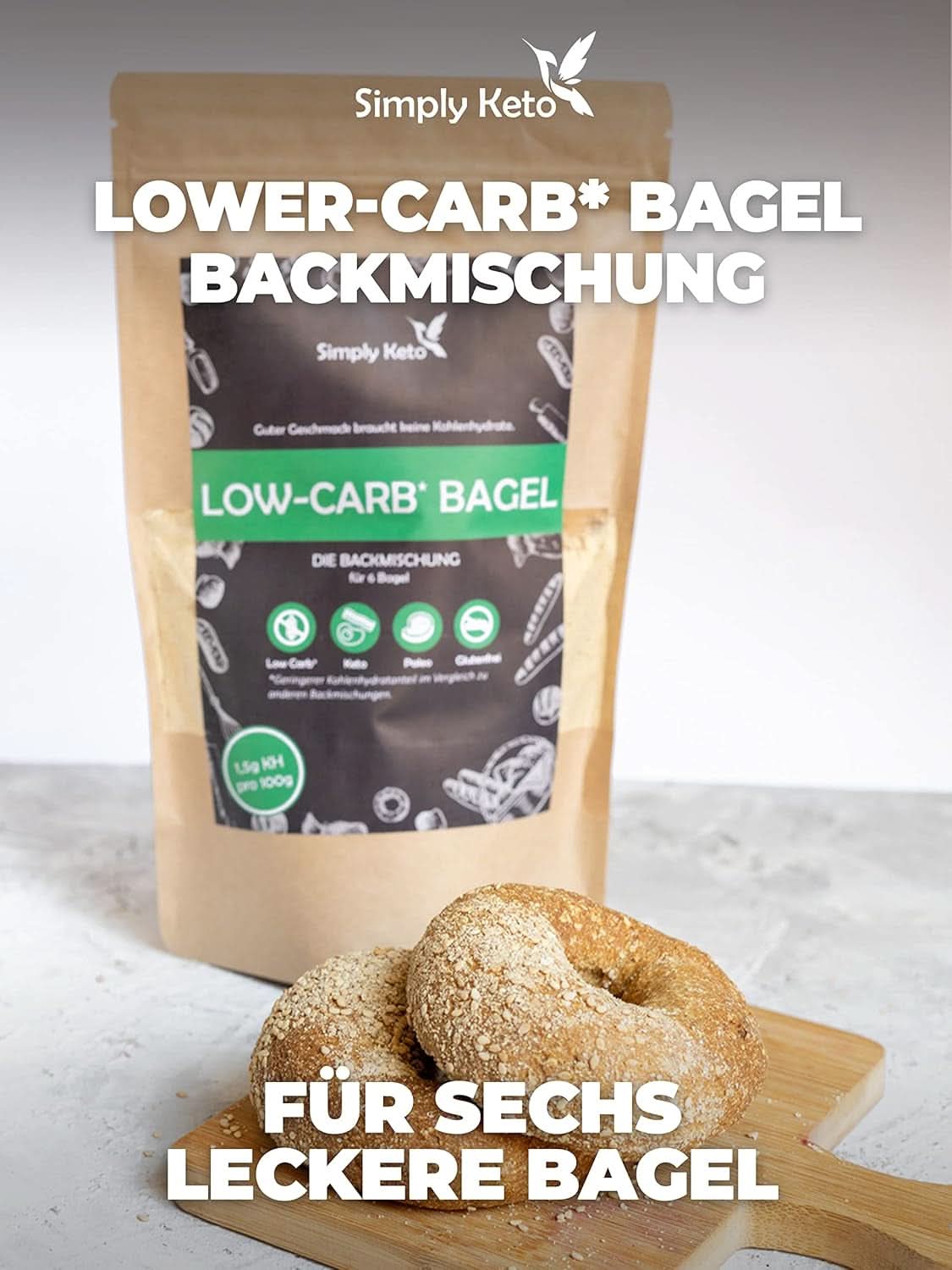 Mezcla para hornear bagel Simply Keto Lower Carb* para una dieta baja en carbohidratos* y cetogénica - sin lactosa ni gluten - 335 gramos Naty Shop Kitchen