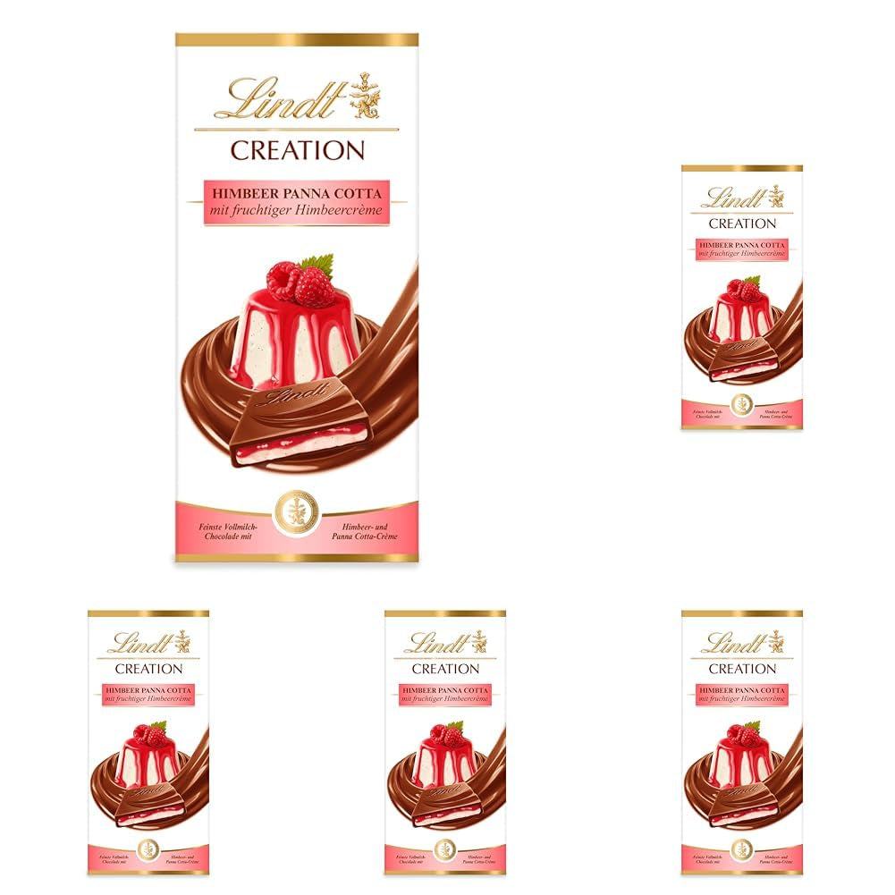 Lindt Chocolate Creation Panna Cotta de frambuesa, regalo de chocolate, barra de chocolate, 150 g (paquete de 5)