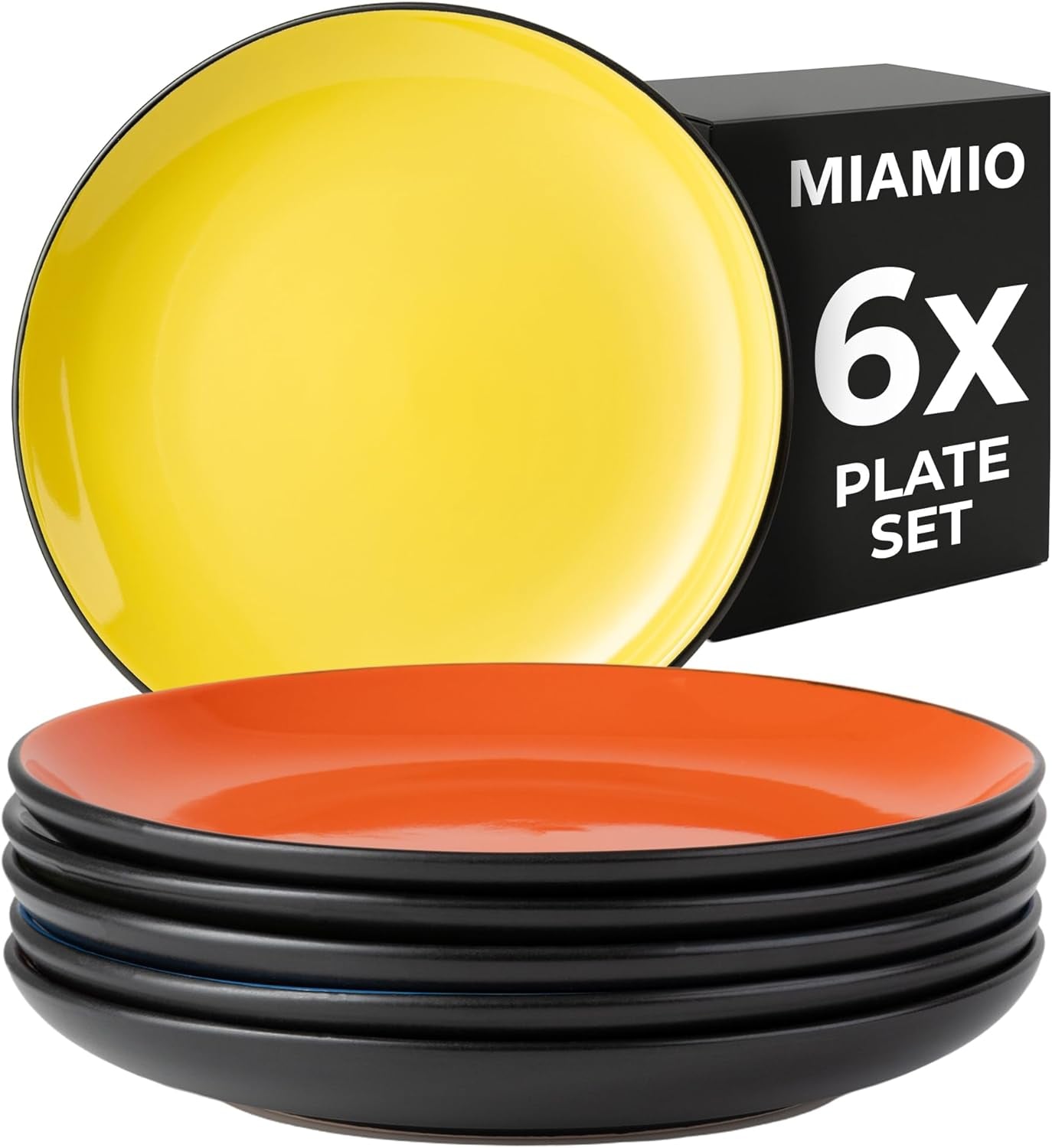 MIAMIO - Juego de 6 platos/platos llanos de cerámica de gres - Colección Le Papillon (coloridos, platos pequeños (6x))