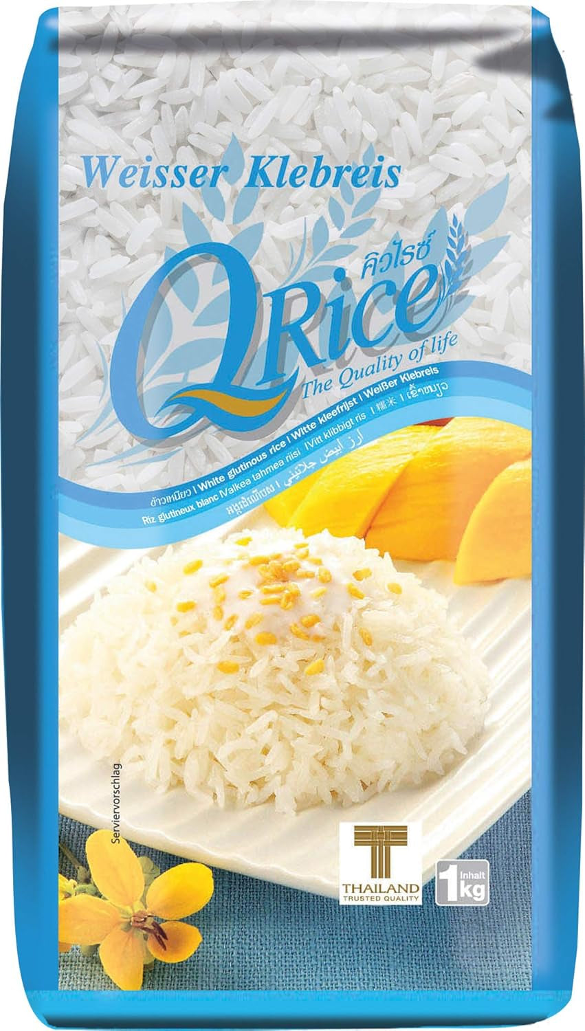 ARROZ Q | Weißer Klebreis Langkorn en Tailandia | Aromatisch mit klebriger Textur | Ideal para Currys, Sushi, Mochi o Arroz con Leche 1 x 1 kg